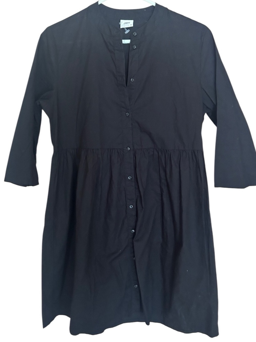 JDY Ulle smock style shirt mini dress in black featuring a button-down 36